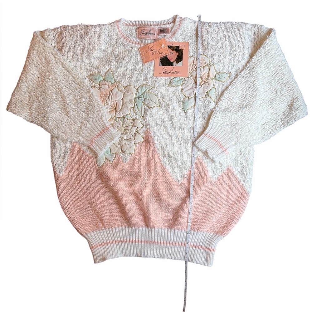 Jaclyn Smith Vintage Floral Sweater L Cottagecore 80s Pastel Pearl Granny NWT - Picture 7 of 8